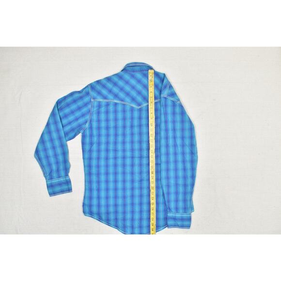 Wrangler 20X Men's Blue Plaid Western Snap Shirt Regular Size M Pearl Snap - Picture 7 of 8